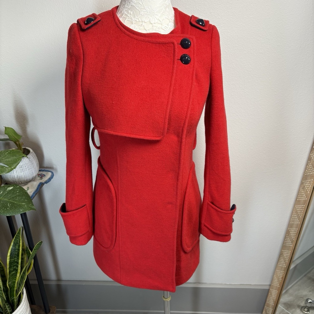 Candie's Women's XS/S* ~ Bright Red Wool Blend Pea Coat Jacket Y2K